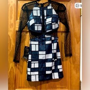 Bebe Plaid Sequin Cut Out Dress